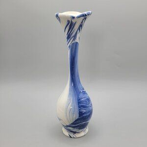 Mt St Helens Ashware Blue White Ceramic Bud Vase Swirled Marbled Design